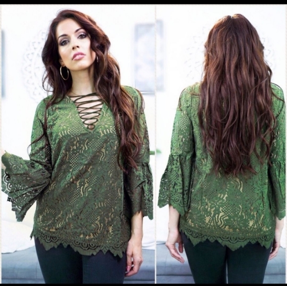 Olive Lace Front Top - Picture 2 of 3